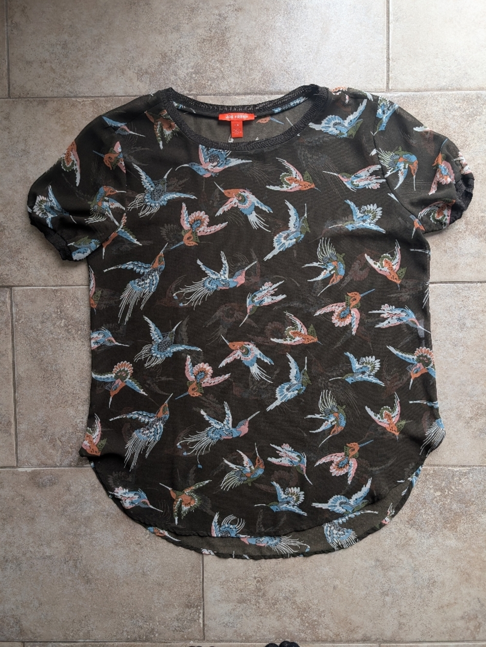 Brown Sheer T-shirt/Top With Birds print